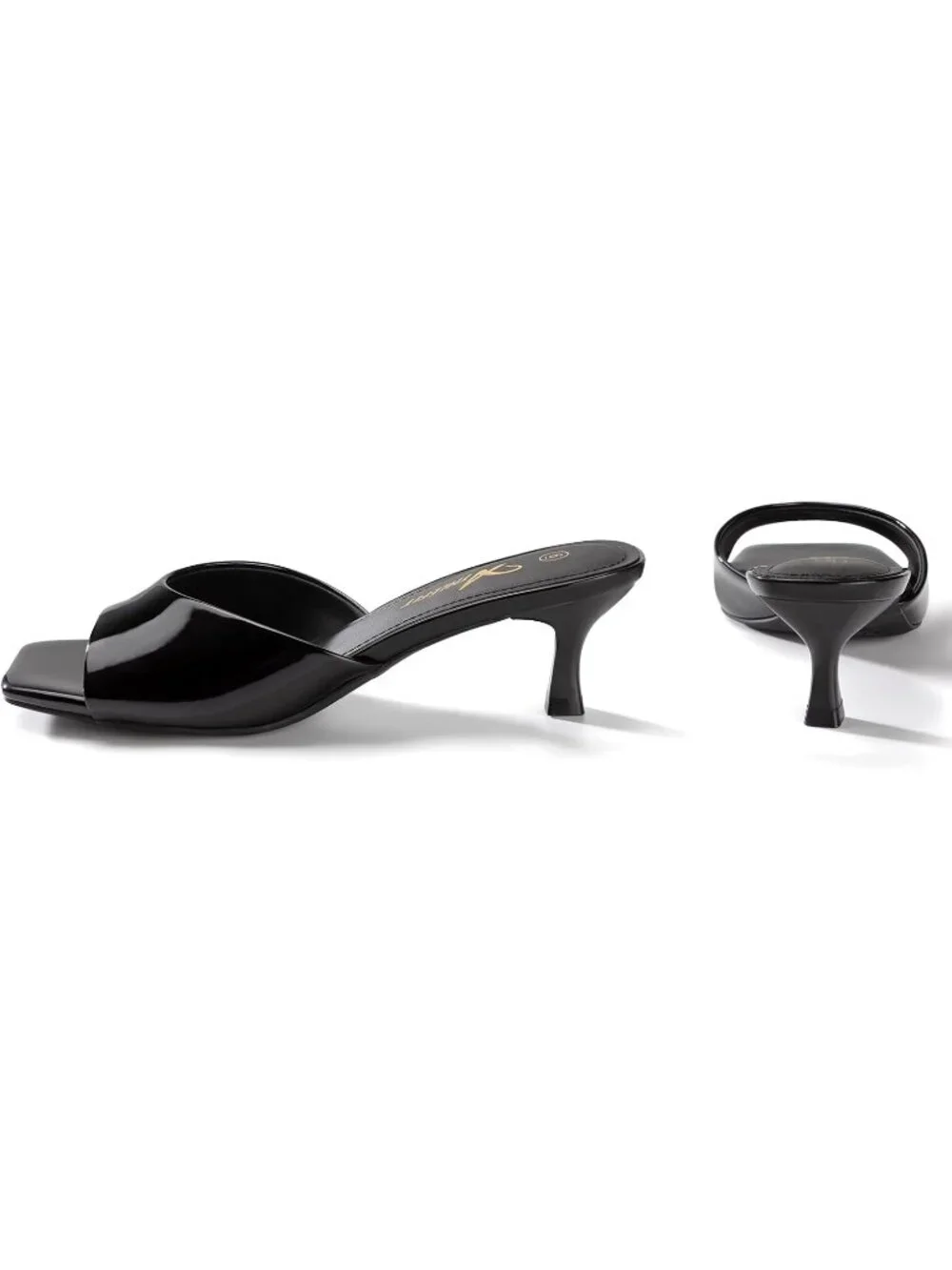 Women's Black Sandals Square Open Toe Low Heels Comfortable Kitten Heels Shoes